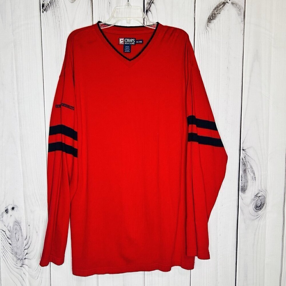 Vintage Chaps Ralph Lauren Ribbed Pullover Sweater Top Sz XXL V-Neck Red Cotton